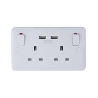 GGBL30202USBAS Lisse White Moulded - Twin Socket combined 2 x USB